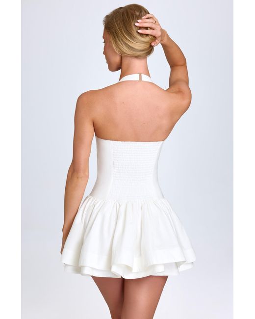 Oh Polly White Ruched Halterneck Mini Dress