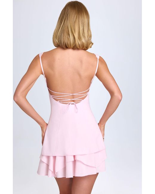 Oh Polly Pink Ruffle-Trim Button-Detail Corset Mini Dress