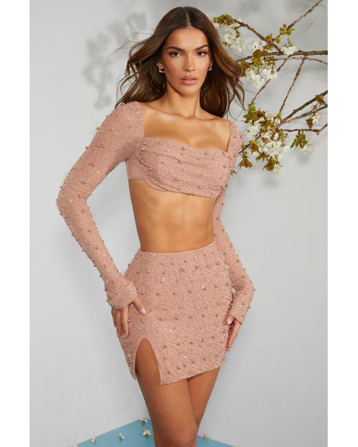 Oh Polly Natural High Waist Thigh Split Mini Skirt