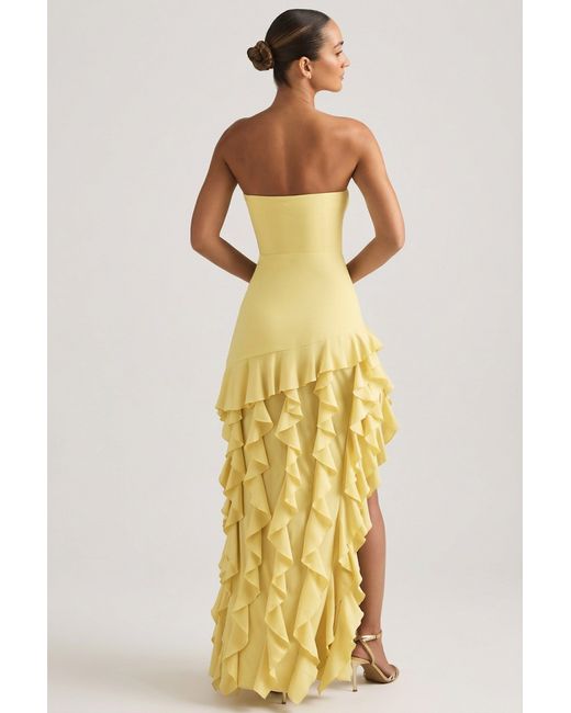 Oh Polly Yellow Ruffle-Trim Strapless Gown