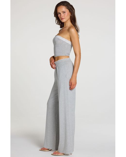 Oh Polly Gray Modal Mid-Rise Wide-Leg Trousers