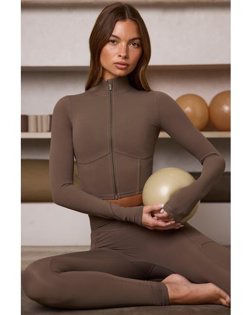 BO+TEE Brown Soft Active Zip-Up Cropped Jacket