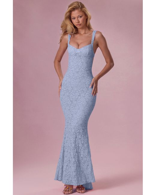 Oh Polly Blue Lace Sweetheart-Neck Gown