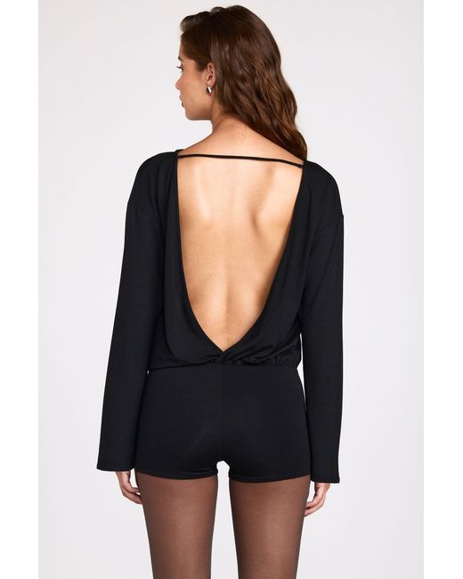 Oh Polly Black Modal Long-Sleeve Backless Romper