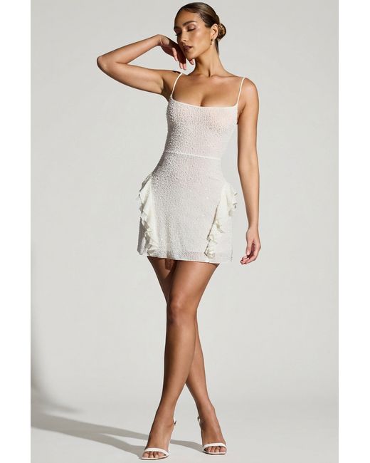 Oh Polly White Embellished Frill Mini Dress