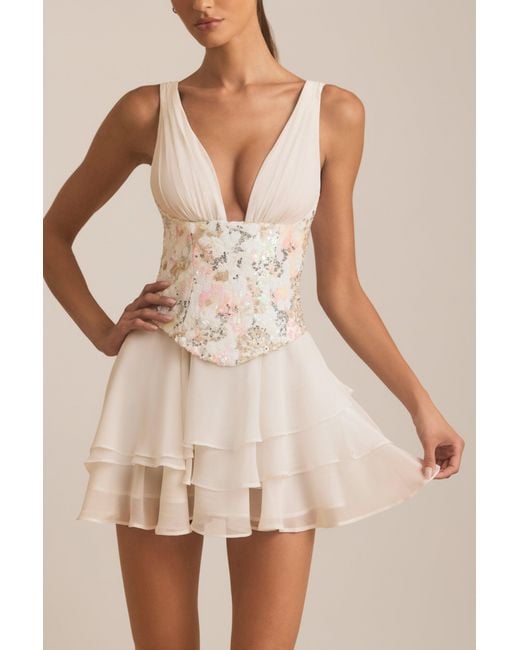 Oh Polly White Embellished Ruffled Corset Mini Dress
