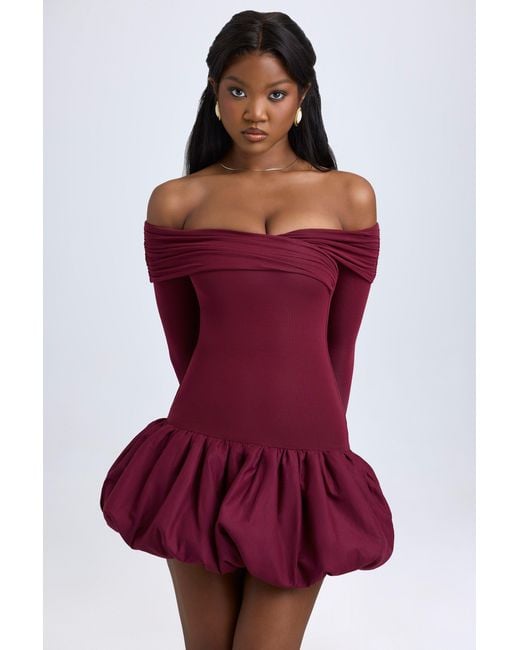 Oh Polly Red Modal Off-Shoulder Bubble Hem Mini Dress