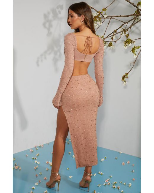 Oh Polly Natural Embellished Maxi Skirt