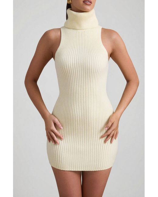 Oh Polly Yellow Ribbed-Knit Turtleneck Mini Dress