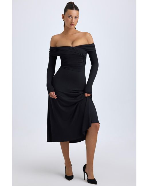 Oh Polly Black Modal Off-Shoulder Ruched Midaxi Dress