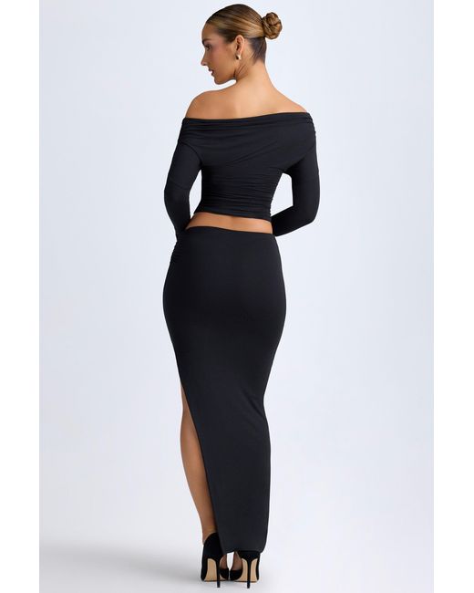 Oh Polly Black Modal Low-Rise Maxi Skirt