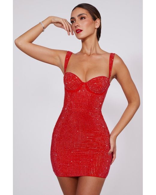 Oh Polly Red Embellished Sweetheart Corset Mini Dress