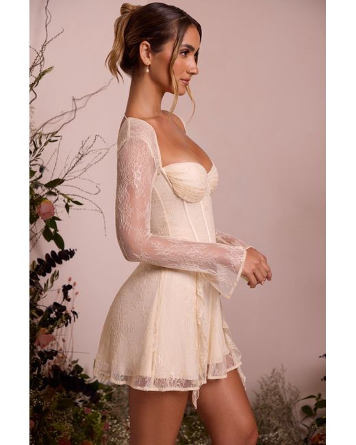 Oh Polly White Long Sleeve Lace Corset Mini Dress