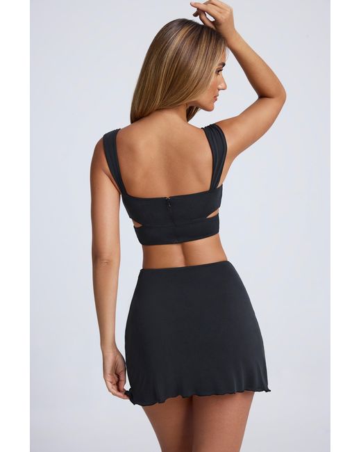 Oh Polly Black Hardware Detail Cut-Out Crop Top