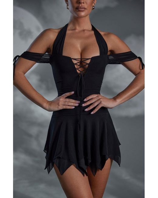 Oh Polly Black Lace Up Halter Neck Mini Dress