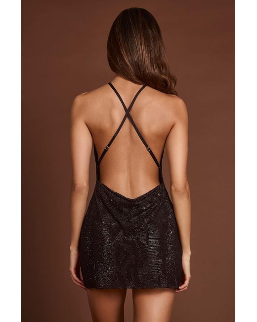 Oh Polly Black Embellished Halterneck Cowl A-Line Mini Dress