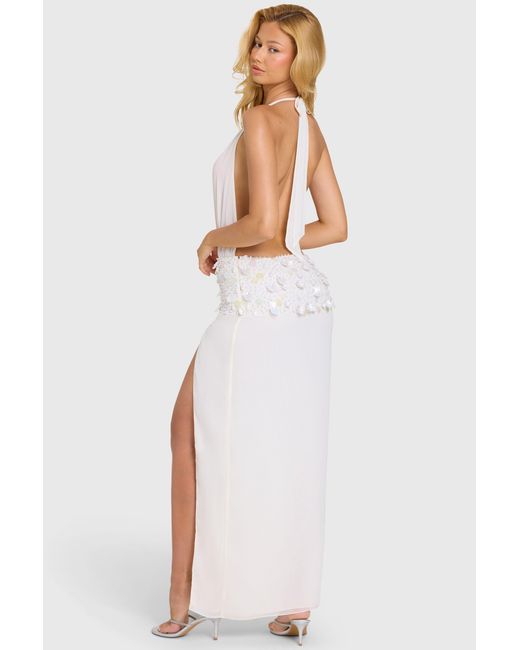 Oh Polly White Embellished Waist Maxi Dress