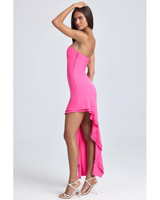 Oh Polly Pink Bandeau Cut-Out Ruffle-Trim Maxi Dress