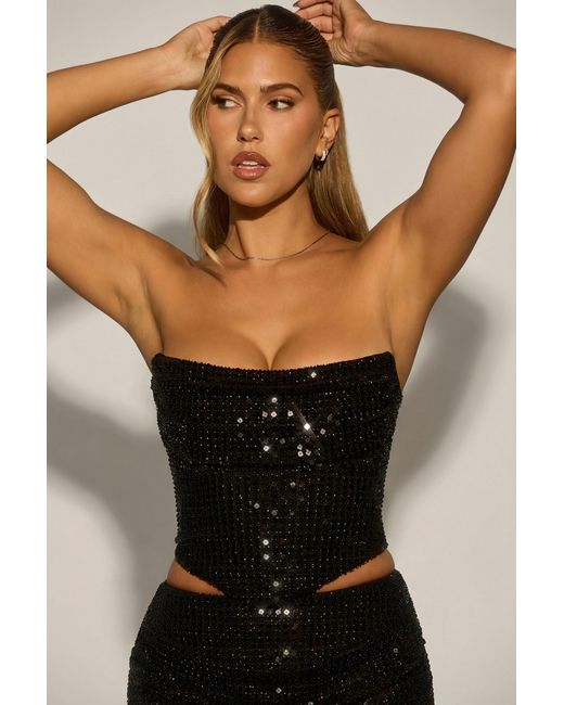 Oh Polly Black Embellished Draped Corset Top