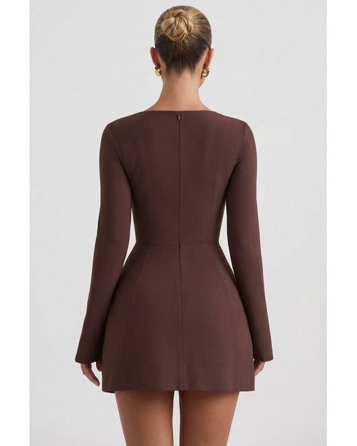 Oh Polly Brown Square-Neck Structured Tulip Mini Dress