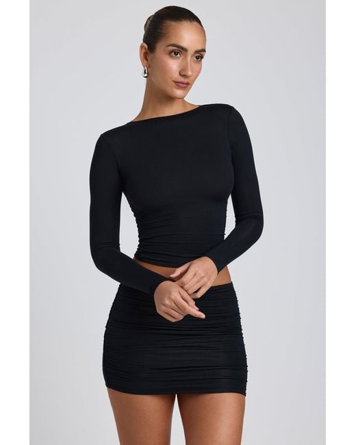 Oh Polly Black Modal Ruched Long-Sleeve Top