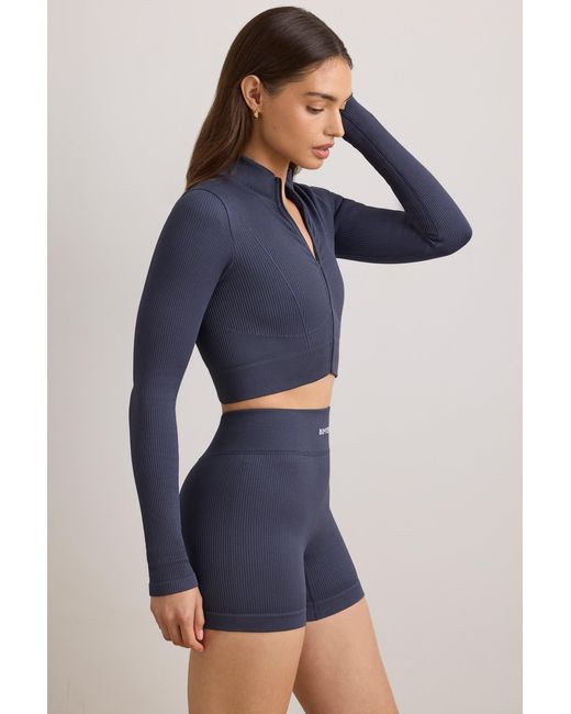 BO+TEE Blue Flexirib Zip-Up Cropped Jacket