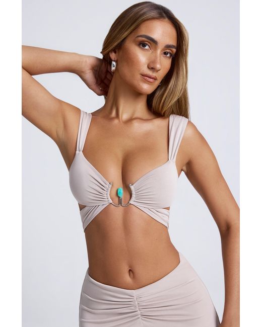 Oh Polly Gray Hardware Detail Cut-Out Crop Top