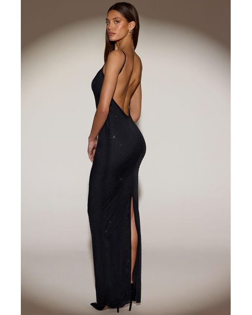Oh Polly Black Sheer Embellished Backless Maxi Dress