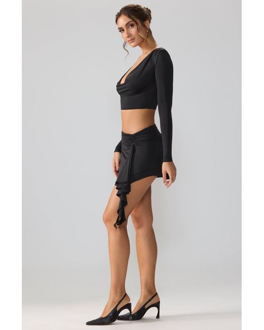 Oh Polly Black Slinky Jersey Mid Rise Ruffle Layer Mini Skirt