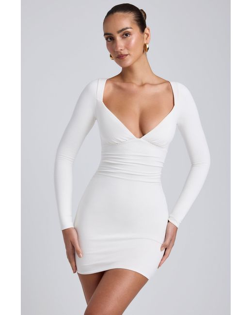 Oh Polly White Modal Ruched Long-Sleeve Mini Dress
