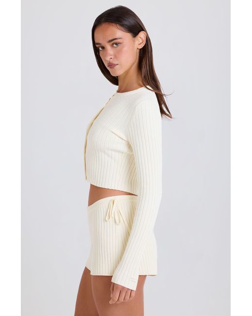 BO+TEE White Ribbed Knit Tie Mini Shorts