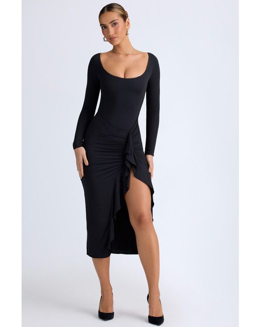 Oh Polly Black Modal Ruffled Midaxi Dress