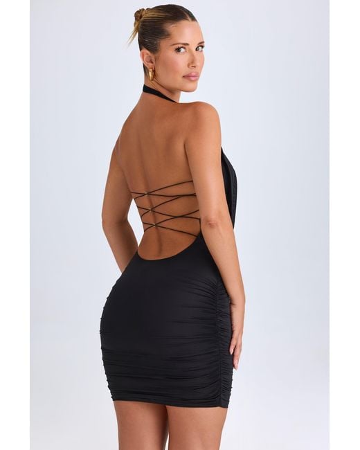 Oh Polly Black Hardware Detail Cut-Out Cowl-Neck Mini Dress