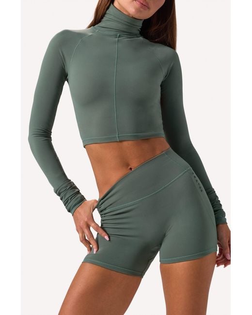 BO+TEE Green Soft Active Turtleneck Crop Top