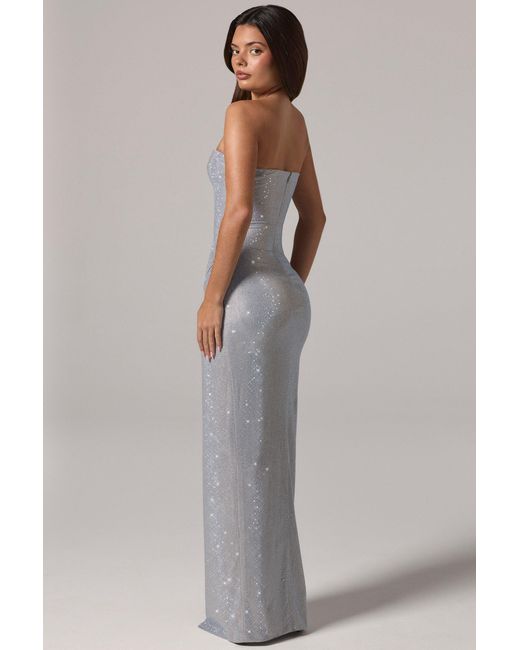 Oh Polly Metallic Embellished Bandeau Cowl-Waist Maxi Dress