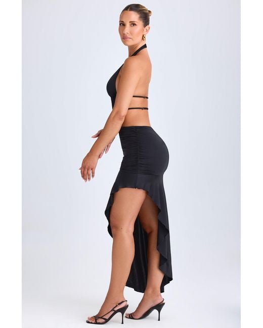 Oh Polly Black Asymmetric Cut-Out Halterneck Midaxi Dress