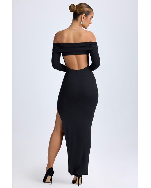 Oh Polly Black Modal Off-Shoulder Open-Back Maxi Dress