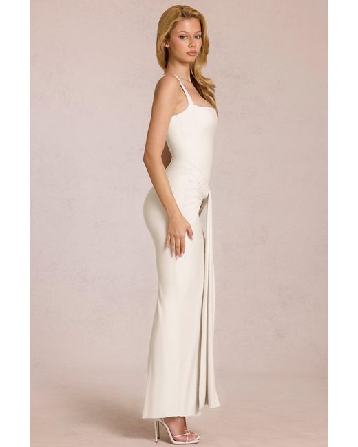 Oh Polly White Square-Neck Tie-Gather Maxi Dress