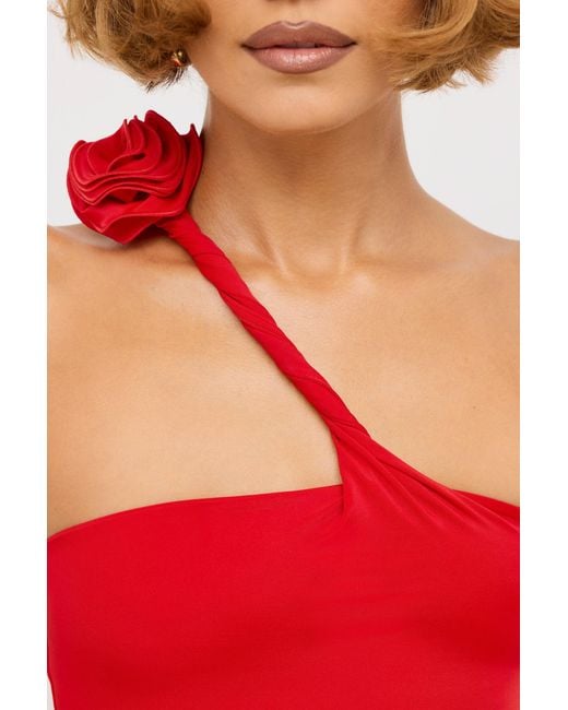 Oh Polly Red Jersey Asymmetric Cut Out Maxi Dress