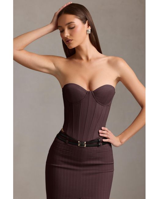 Oh Polly Brown Pinstripe Lace-Up Corset Top