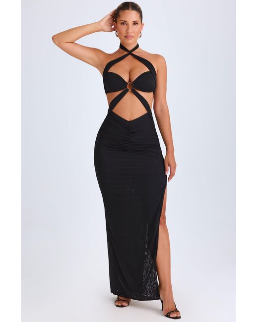 Oh Polly Black Hardware Detail Cut-Out Halterneck Maxi Dress
