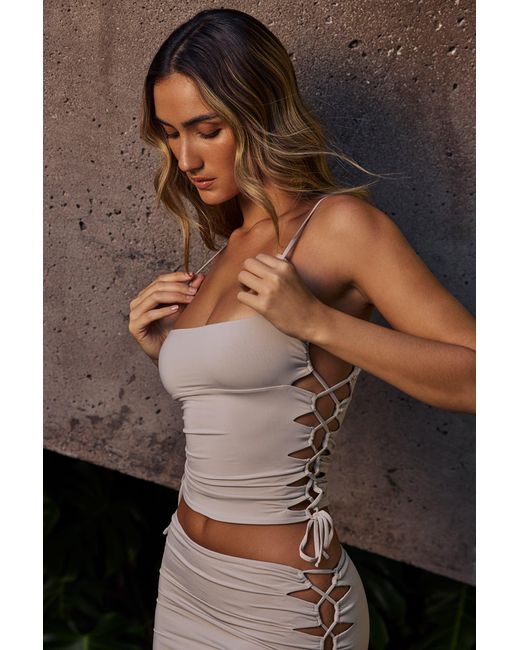 Oh Polly Brown Ruched Cut-Out Top