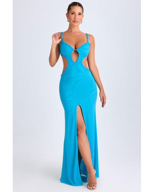 Oh Polly Blue Ruffle-Appliqué Cut-Out Maxi Dress