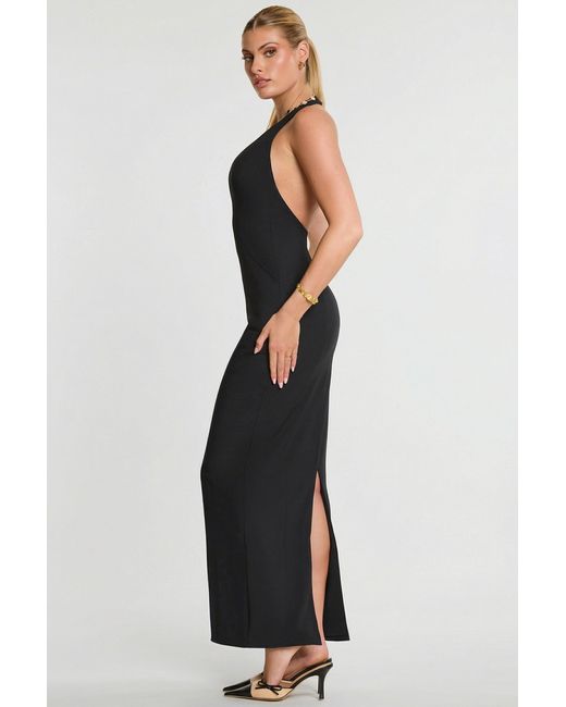 Oh Polly Black Woven Twill Halter Neck Plunge Maxi Dress