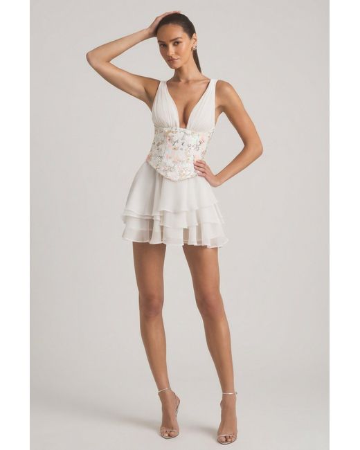 Oh Polly White Embellished Ruffled Corset Mini Dress