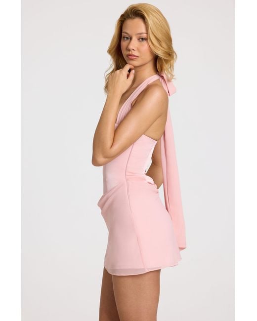 Oh Polly Pink Satin Draped Mini Dress