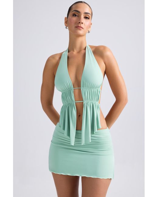 Oh Polly Green Draped A-Line Mini Skirt