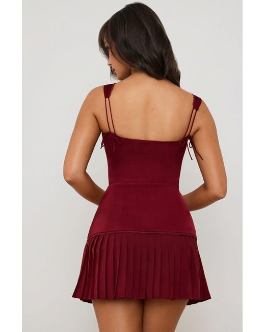 Oh Polly Red Bow-Detail Lace-Up Corset Mini Dress