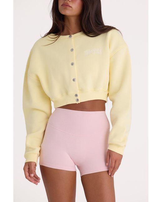 BO+TEE Yellow Brushed Jersey Button-Up Cropped Cardigan