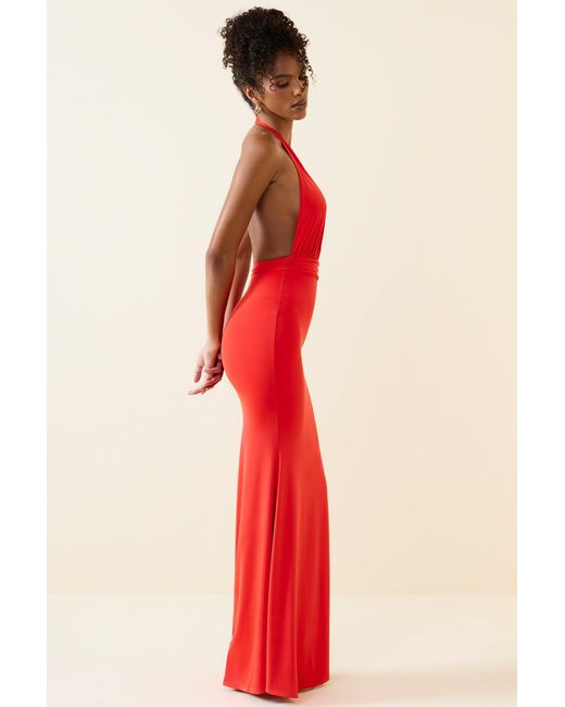 Oh Polly Red Halterneck Cut-Out Maxi Dress